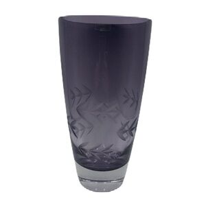 Tarnow Poland Purple Floral Etched Glass Vase Weight Bottom